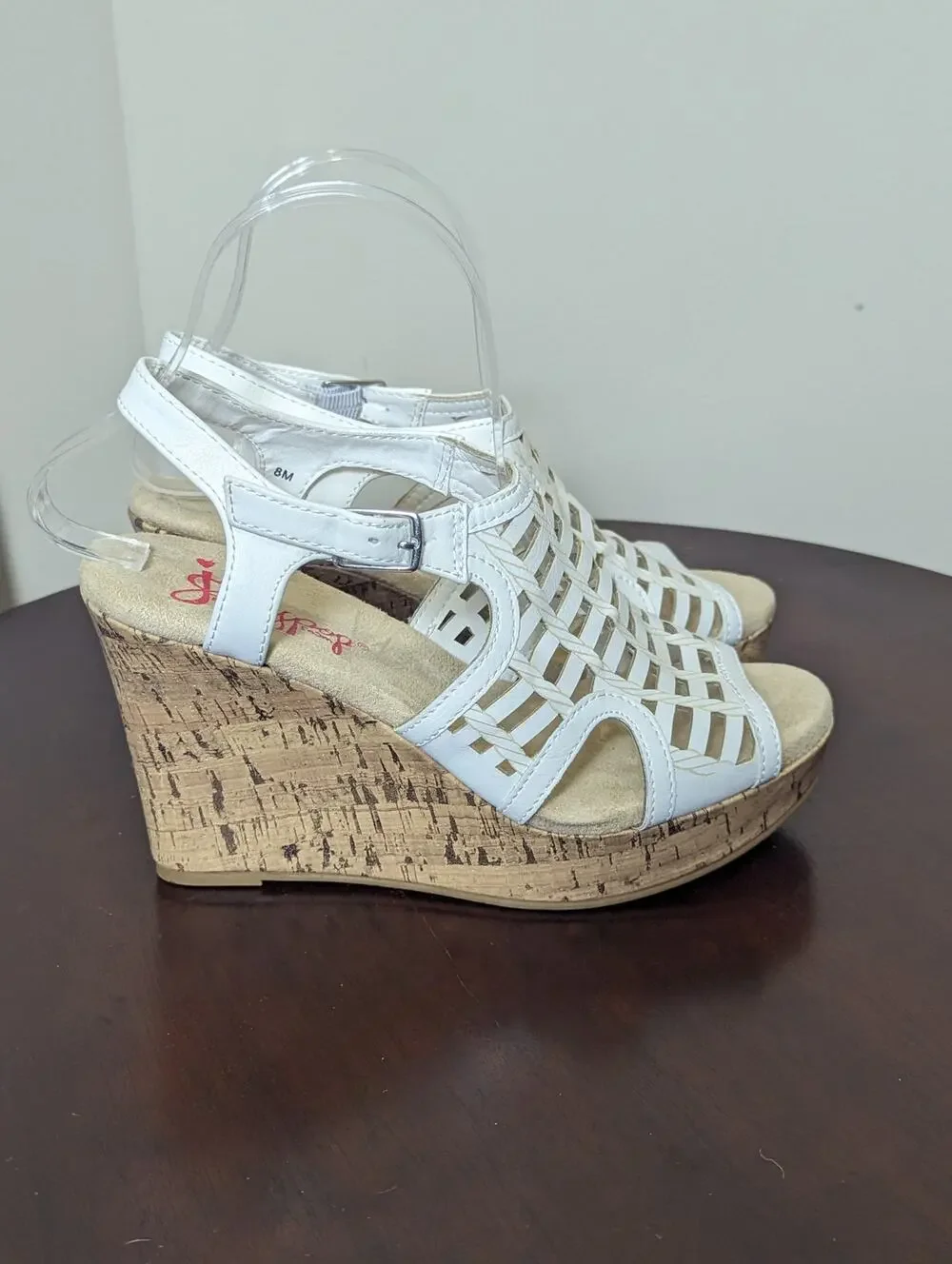 Jellypop Hattie Cork Wedge White Womens Open Toe Sandals 4in heels Size 9